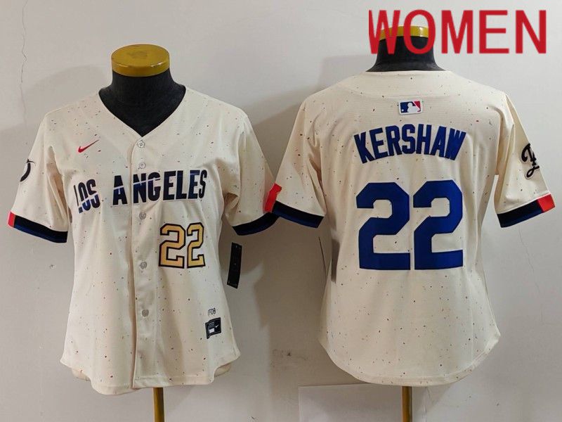 Women Los Angeles Dodgers #22 Kershaw Cream Fashion Nike Game MLB Jersey style 7013->women mlb jersey->Women Jersey